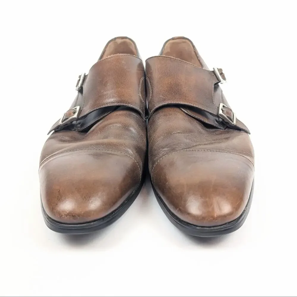 Santoni Men's Brown IRA Double Monk Strap Leather Shoe Size 11